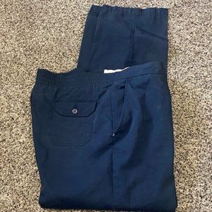 NAVY BLUE Elastic Back Waist button/zip WASH & WEAR poly/cotton SLACKS * L x 32